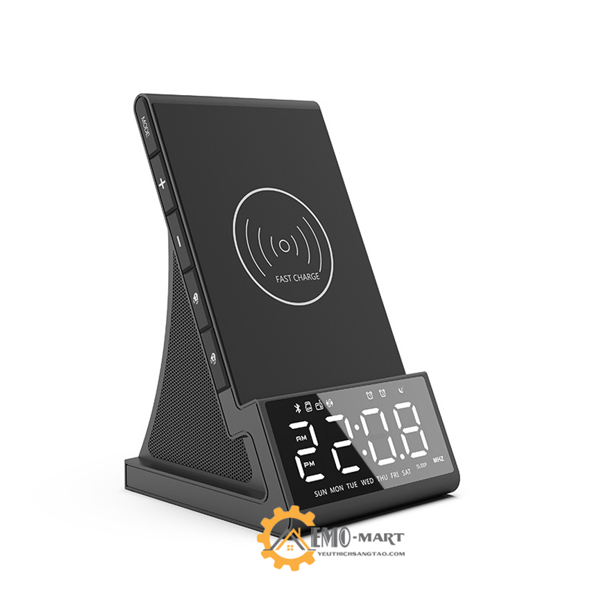 Đồng Hồ Báo Thức Kiêm Sạc Nhanh Không Dây Cao Cấp, Loa Bluetooth Để Bàn