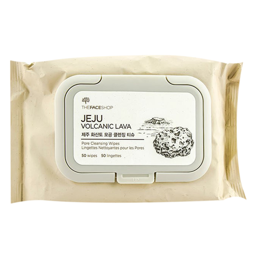 Khăn Giấy Tẩy Trang Thanh Lọc Lỗ Chân Lông The Face Shop Jeju Volcanic Lava Pore Cleansing Wipes (310.8g/10.9 OZ./50 WIPES/LINgE)