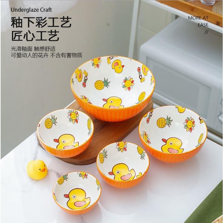Bộ chén bát đĩa sứ khay sứ cao cấp ăn dặm cho bé hình Vịt vàng Cute