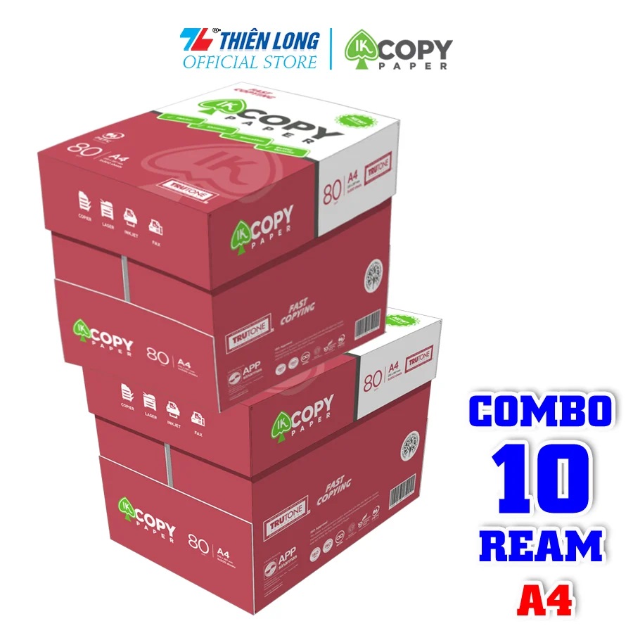 Combo 10 Ream giấy A4 80 gsm IK Copy - Hàng nhập khẩu Indonesia