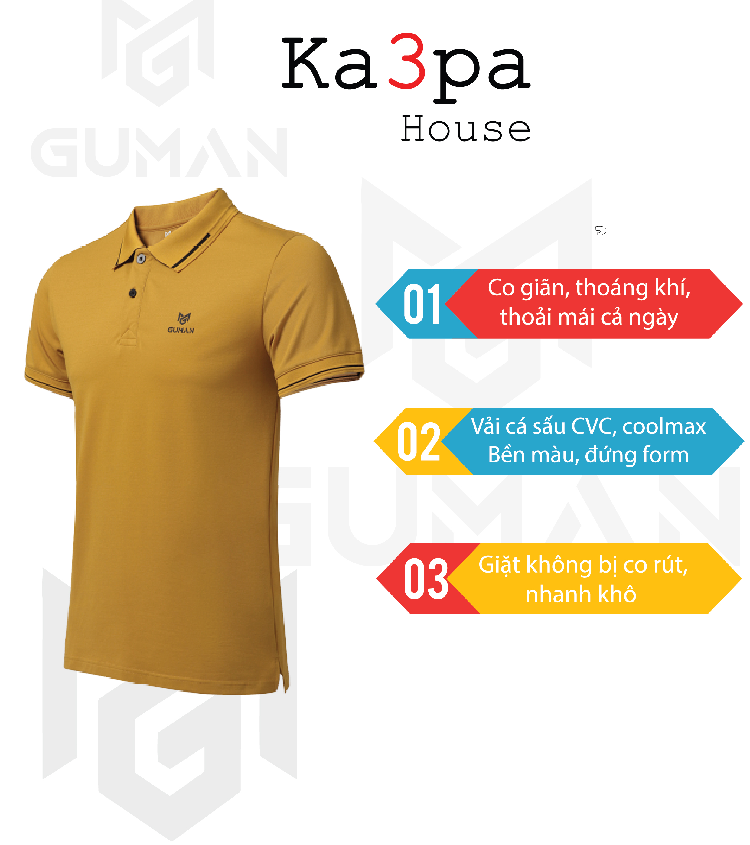 Áo Thun Polo Casual GUMAN Orange Yellow GOY116