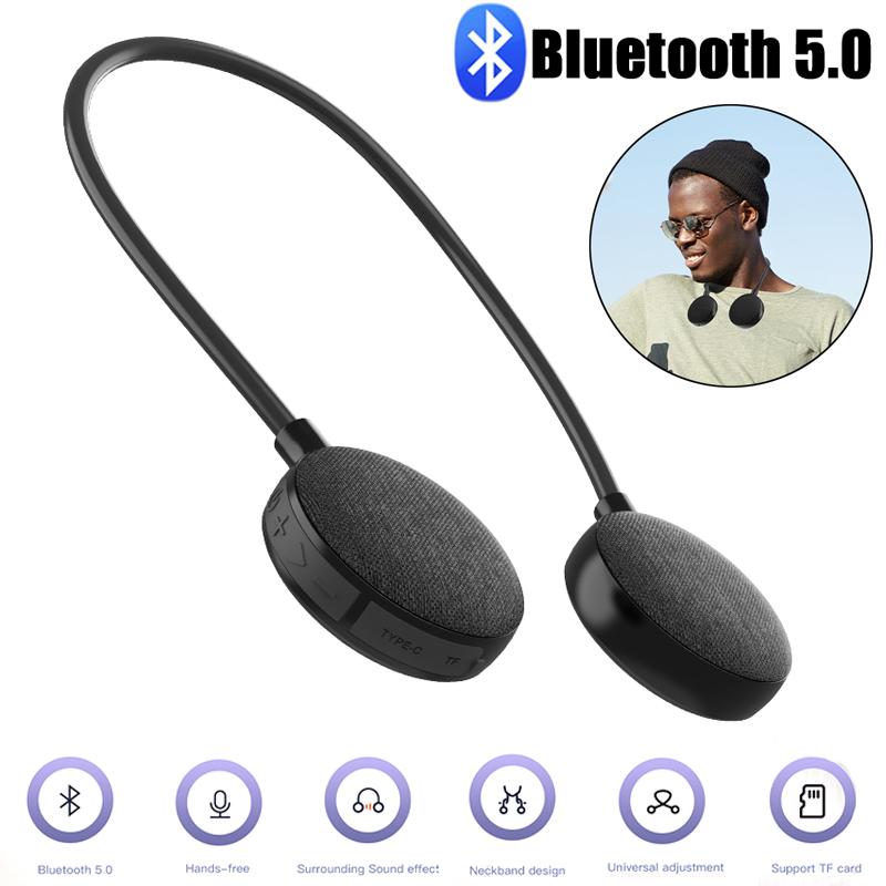Loa Bluetooth có thể đeo được Loa di động có dây đeo cổ linh hoạt Hộp âm thanh Vải chống nước IPX4 Máy nghe nhạc TF MP3 không dây có MIC Màu sắc: Đen