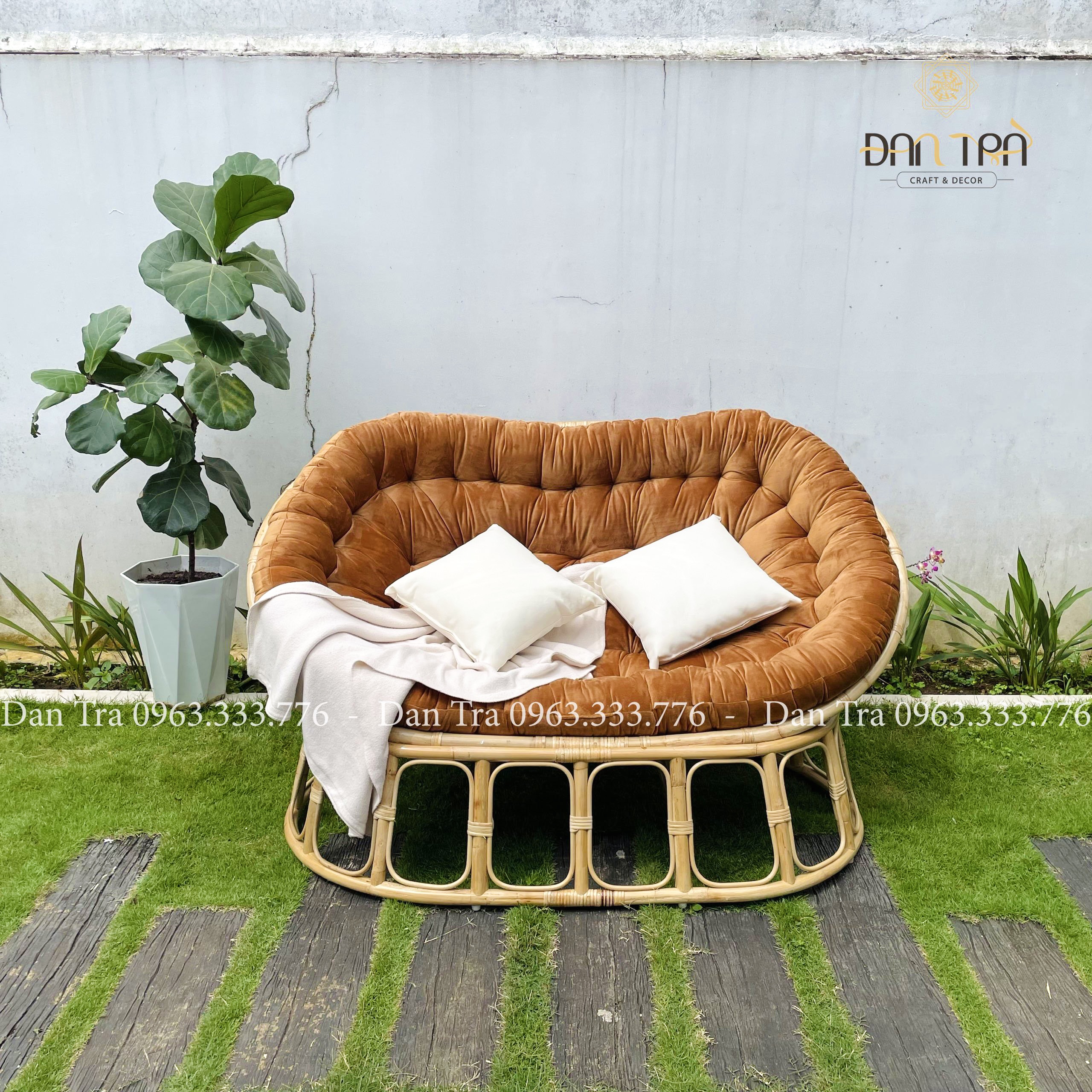 [ RẺ VÔ ĐỊCH ] Ghế Mây PAPASAN ĐÔI - Ghế Mây Mamasan Size 1m6*1m1 Gồm Nệm - Nội Thất Mây Tre