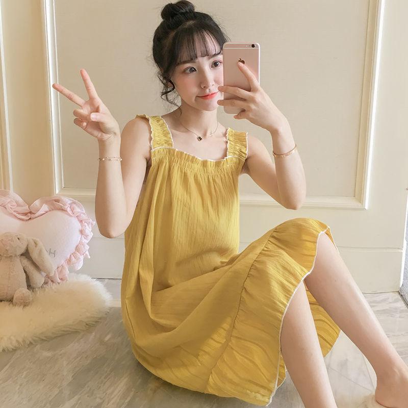 Đầm Ngủ Hai Dây Vải cotton Dễ Thương Gợi Cảm Thời Trang Mùa Hè Cho Bạn Gái
