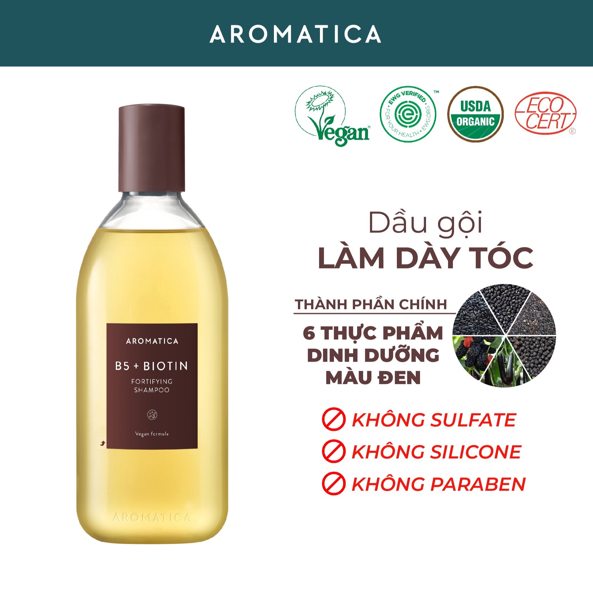 Dầu Gội Biotin Làm Dày Tóc Aromatica B5 + Biotin Fortifying Shampoo 400ml