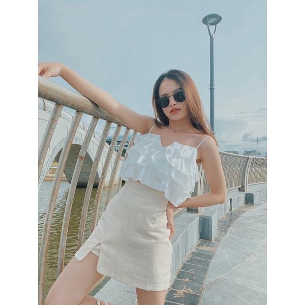Chân váy chữ A xẻ màu be