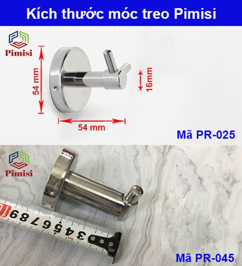 Móc treo đơn Pimisi inox 304 DÁN TƯỜNG dùng để treo quần áo - khăn tắm - phụ kiện - đồ dùng gia đình | Hàng chính hãng