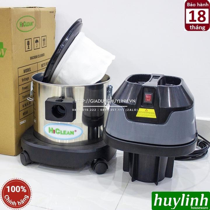 Máy hút bụi công nghiệp khô và ướt Hiclean HC15 New - Dung tích 15 lít - Công suất 1500W - Hàng chính hãng