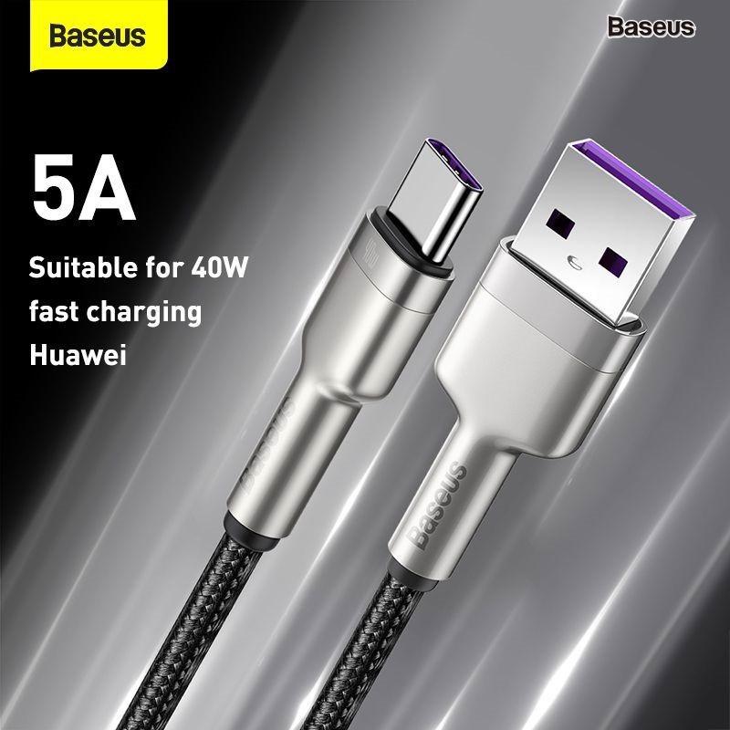 Cáp sạc nhanh và truyền data Baseus Cafule Series Metal USB to TypeC dài 2M, Super QC 40W (Màu Random) - Hàng Chính Hãng