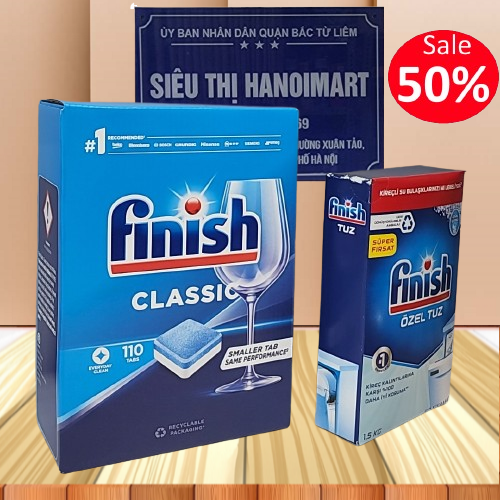 Combo viên rửa bát finish 110 viên+muối rửa bát finish 1,5kg dùng cho máy rửa bát