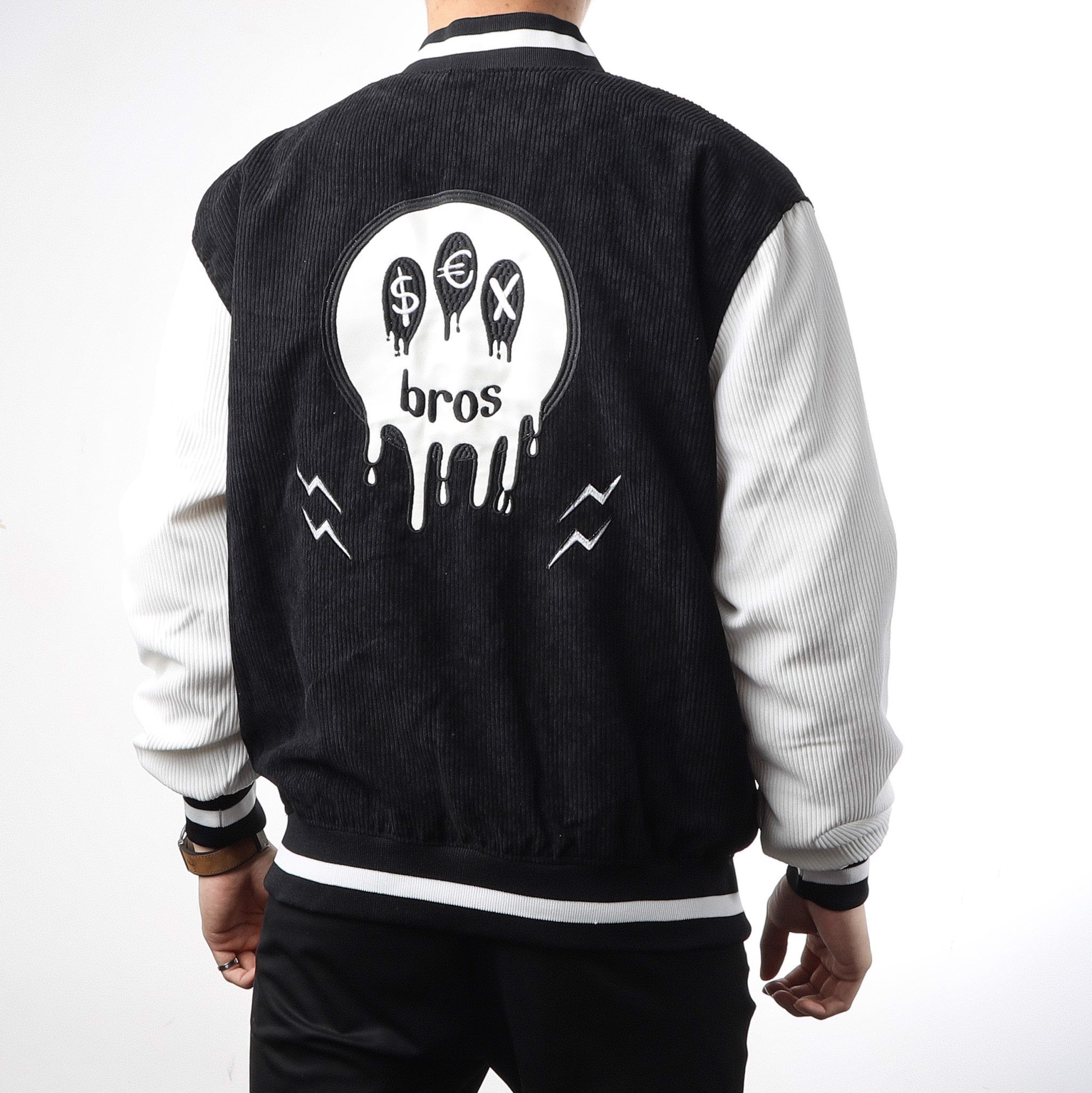 (MẪU MỚI) Áo Bomber Nhung Gân Thêu BROS Chất Nhung Mịn Đẹp Form rộng Unisex Nam Nữ Couple jacket Varsity Graffiti