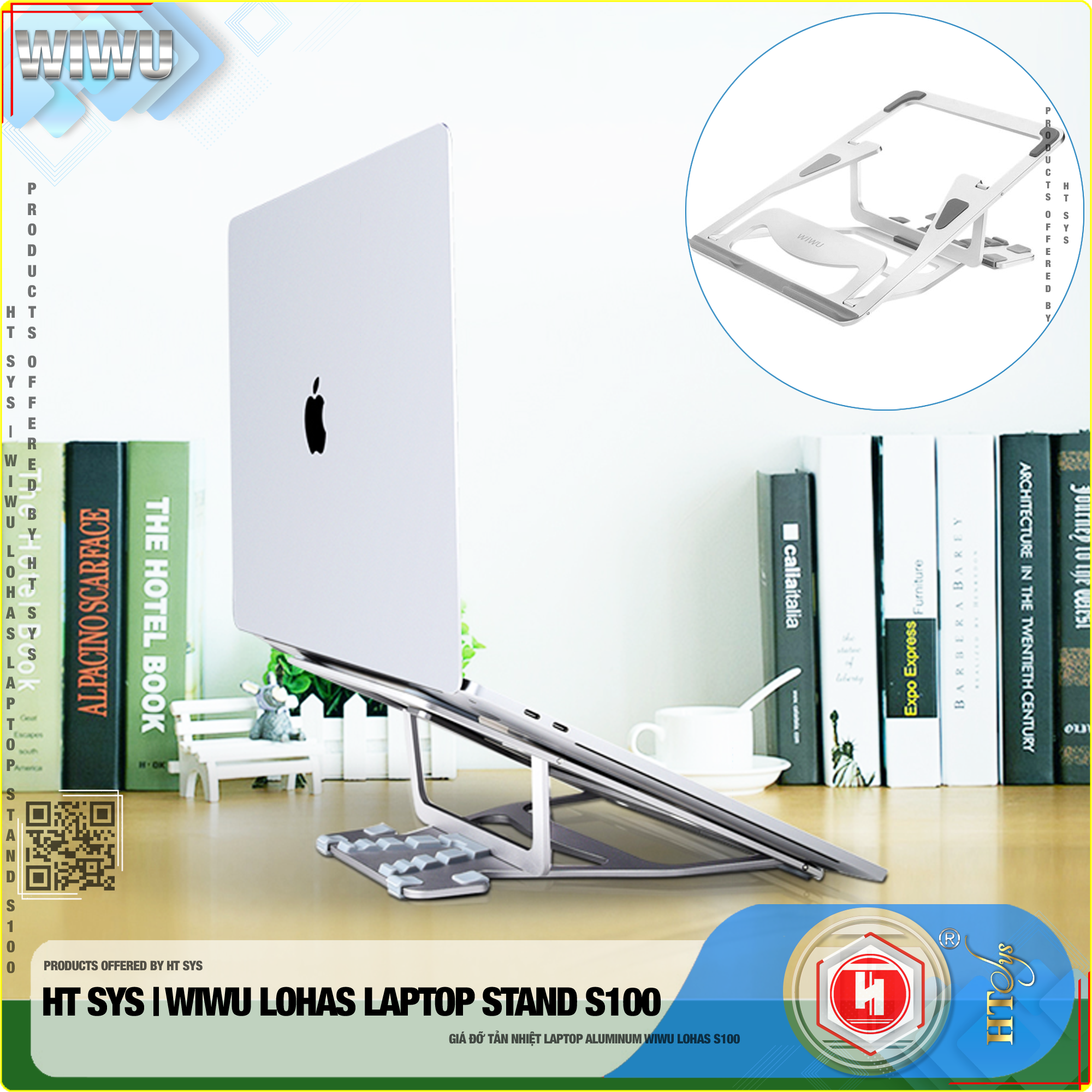 Giá đỡ laptop gấp gọn HT SYS wiwu LOHAS laptop STAND s100 - Hợp kim nhôm cao cấp - Đế tản nhiệt laptop, macbook, máy tính xách tay - 05 Chế độ điều chỉnh góc độ - Phù hợp cho máy 11-17.3 inch -  [Hàng Nhập Khẩu]