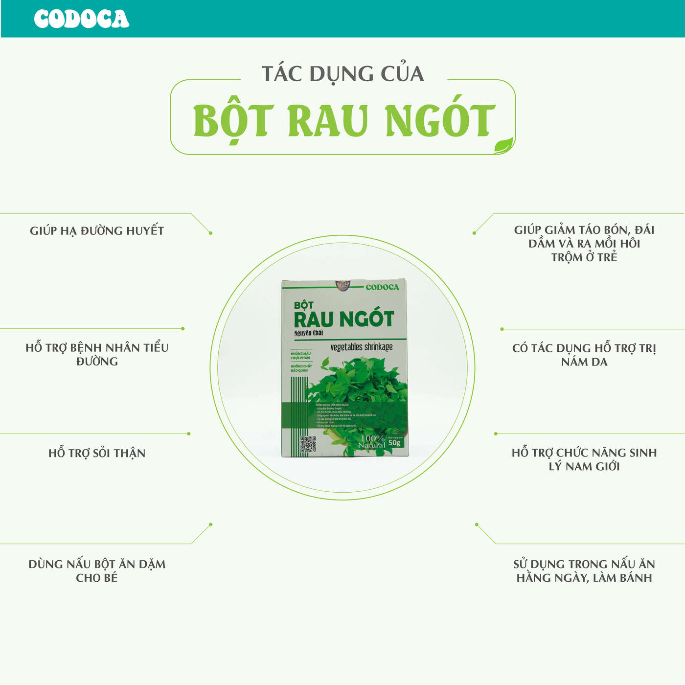 Bột Rau ngót Codoca nguyên chất sấy lạnh (50g) Bột ăn dặm cho bé, giàu vitamin, dễ tiêu hóa