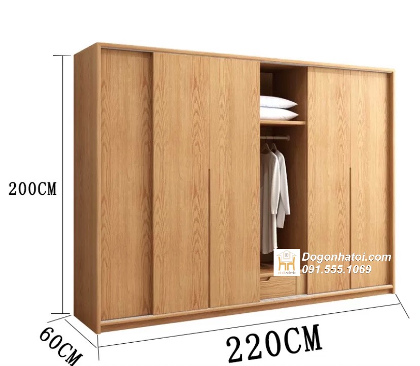 Tủ quần áo gỗ sồi cửa lùa cao cấp C2m xD2m4 - TA238