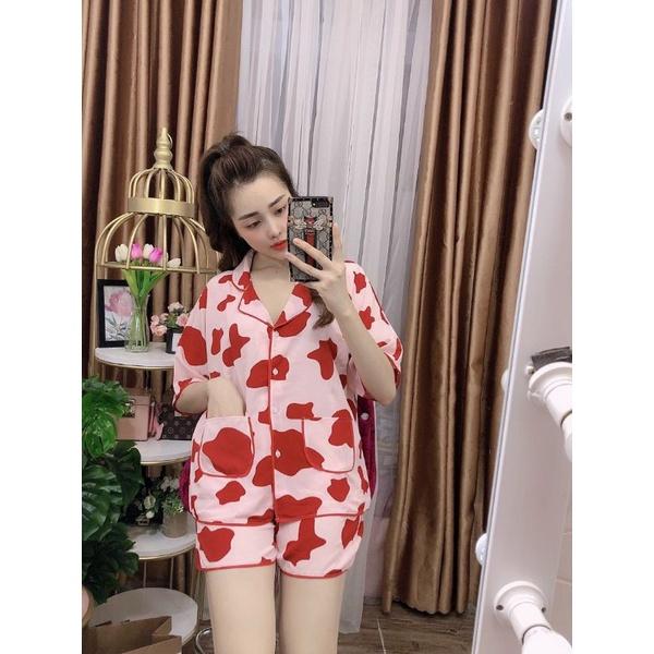 Bộ Piyama Bò Sữa nữ Quần dài Cute RẺ ĐẸP Set Bộ Đùi Mặc Nhà - Satin Lụa Họa Tiết Sang chảnh- HIỀN LINH SHOP SET ĐỒ BỘ NỮ