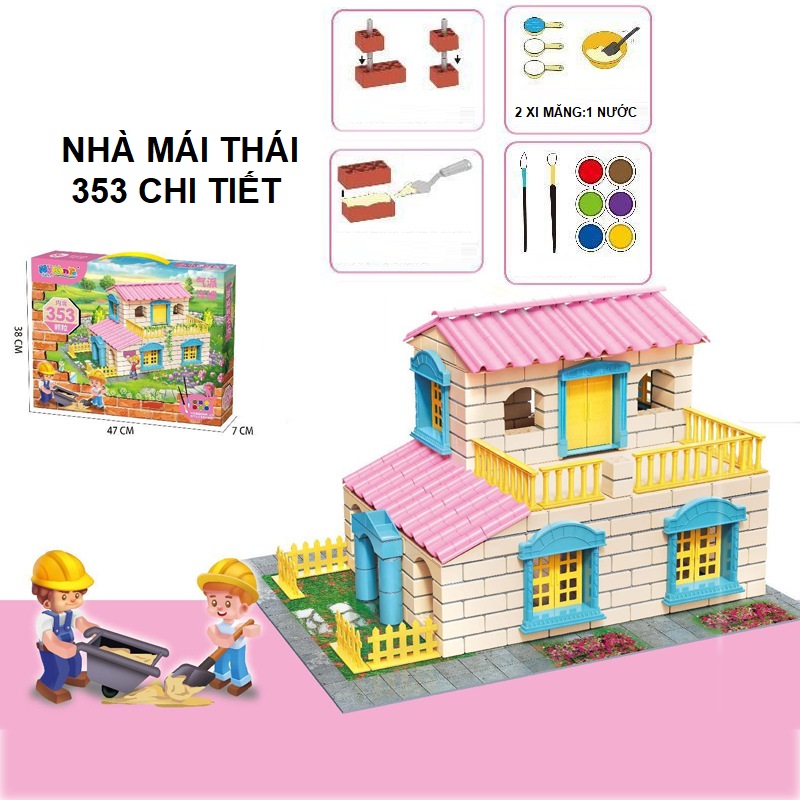 Đồ chơi lắp ráp xây nhà gạch mini mô phỏng như thật cho bé trai gái thử làm thợ xây tí hon, quà tặng sinh nhật cho bé