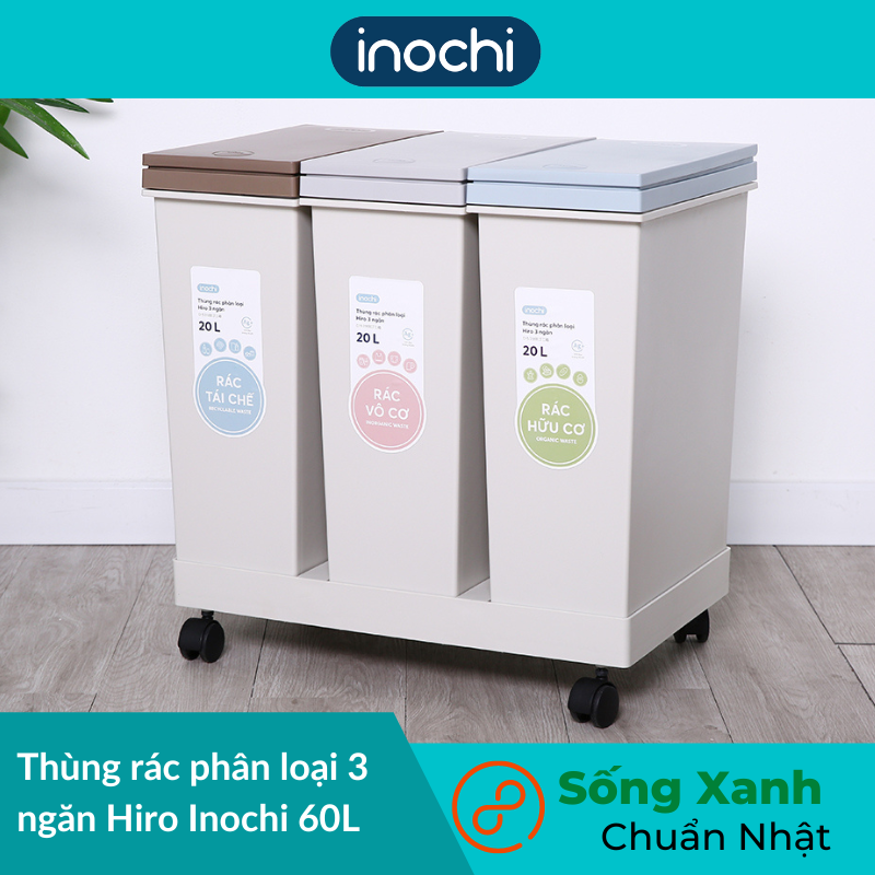 Thùng rác nhựa 60 lít 3 ngăn Hiro Inochi HIN.RAPL.003N - Hàng chính hãng