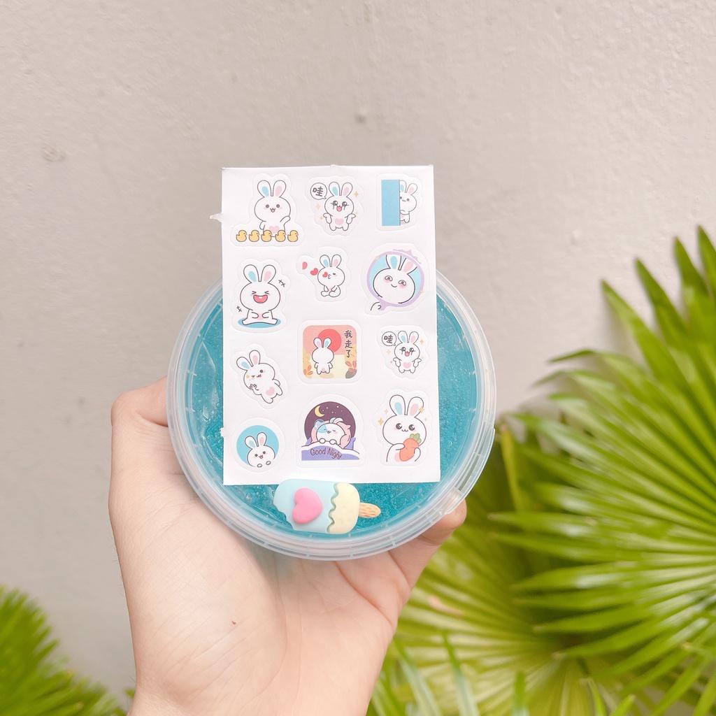 Slime Trong Đại Dương Hộp To 200ml Bóng Dẻo An Toàn - Tặng Kèm Charm Và Sticker Trang Trí