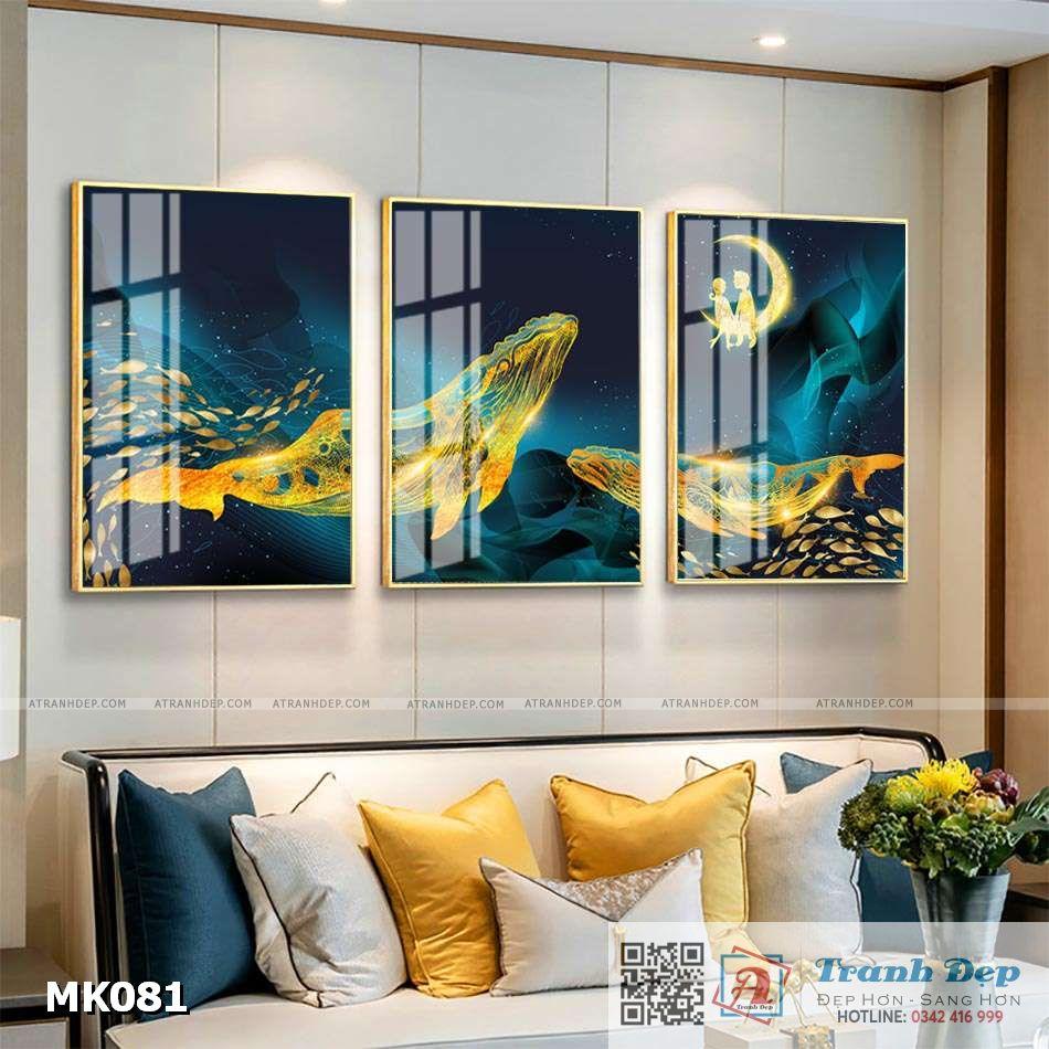 Bộ 3 tranh mica cao cấp Cá voi nghệ thuật - MK081