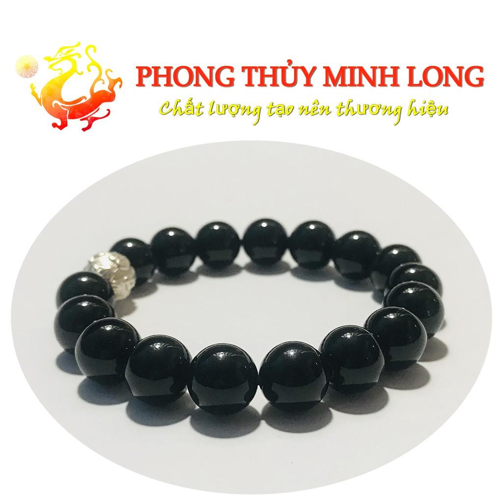 Vòng tay đá Mã Não Đen hàng 3A mix hạt Kim Tiền bằng Bạc hợp mệnh Thủy và Mộc