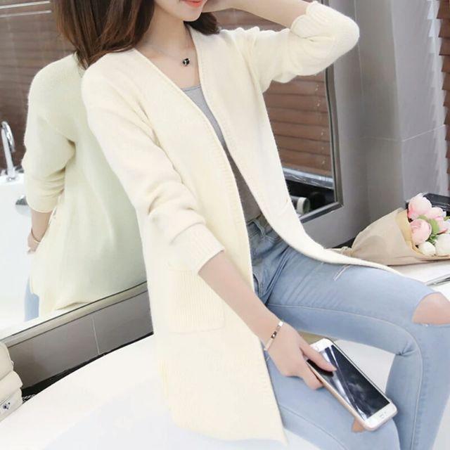 Áo len cardigan lông cừu dáng dài dày dặn