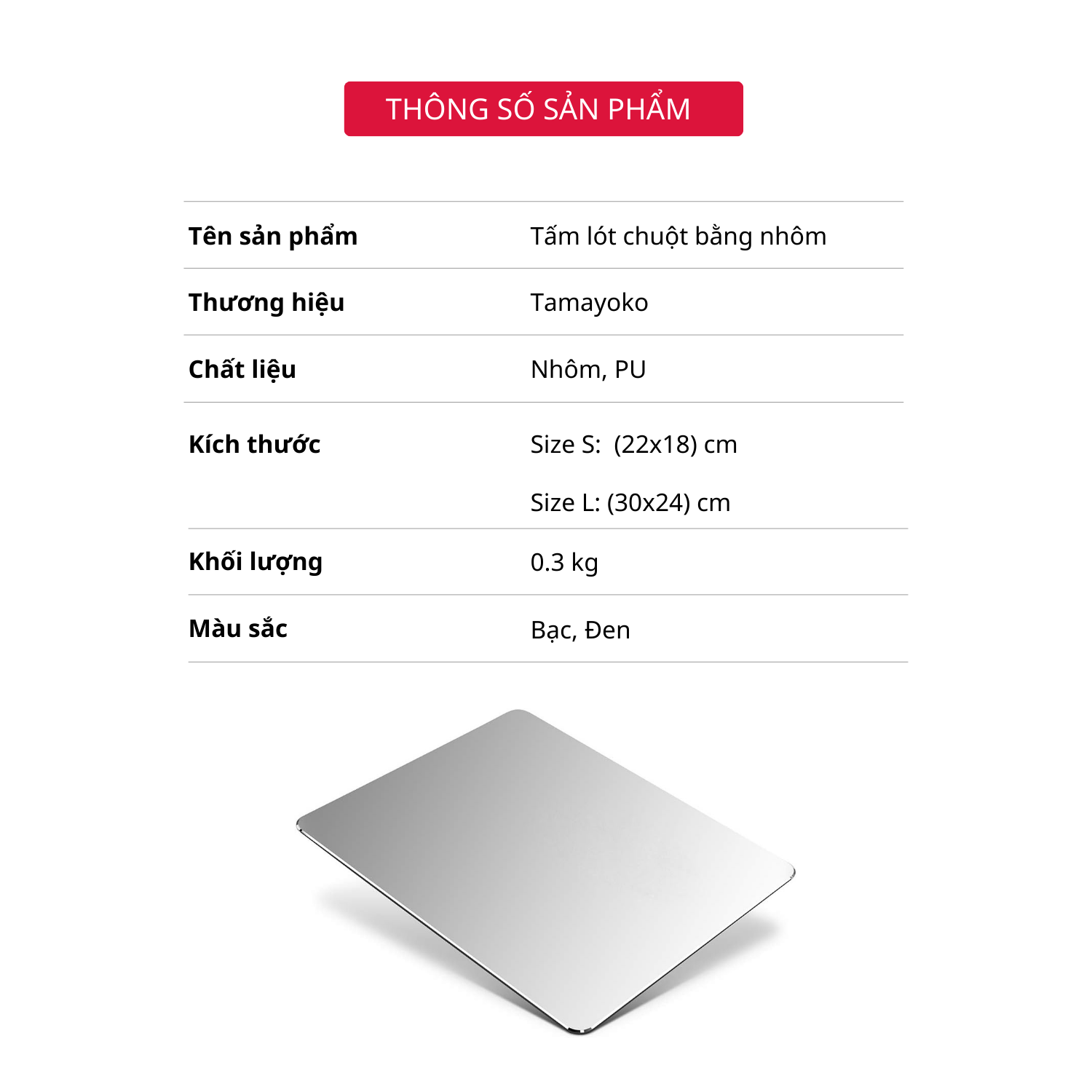 Miếng Lót Chuột Chất Liệu Nhôm Cao Cấp (Mouse Pad Aluminum) - Hàng Chính Hãng Tamayoko