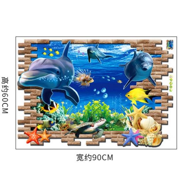 Decal trang trí tường - Cá heo bơi qua vách nứt tường