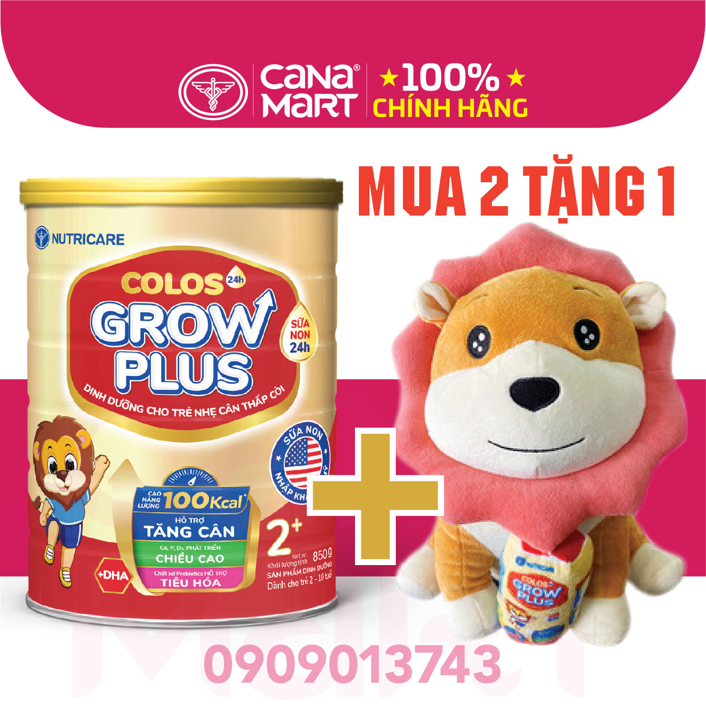 Sữa bột Nutricare Colos 24h Grow Plus 2+ giúp trẻ phát triển toàn diện (850g)