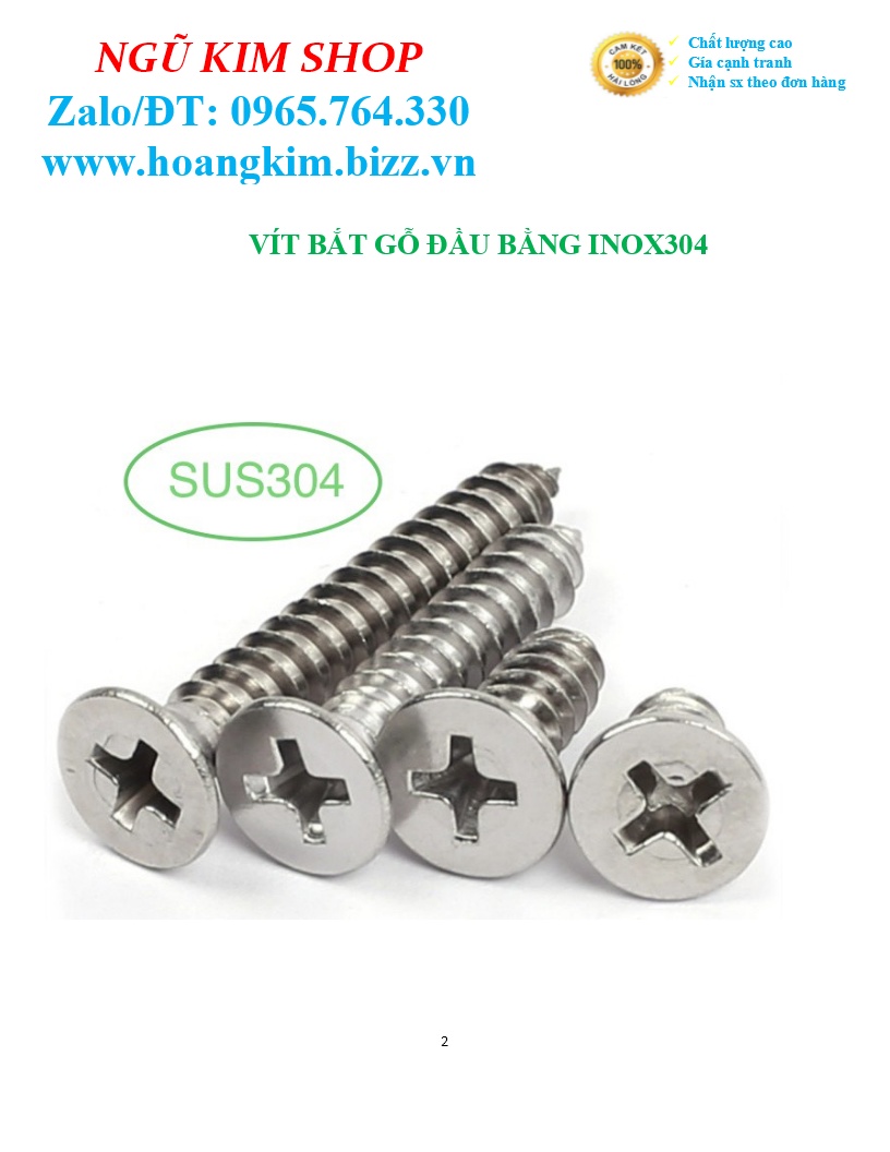 VÍT BẮT GỖ ĐẦU BẰNG 3,5 x 15 INOX304