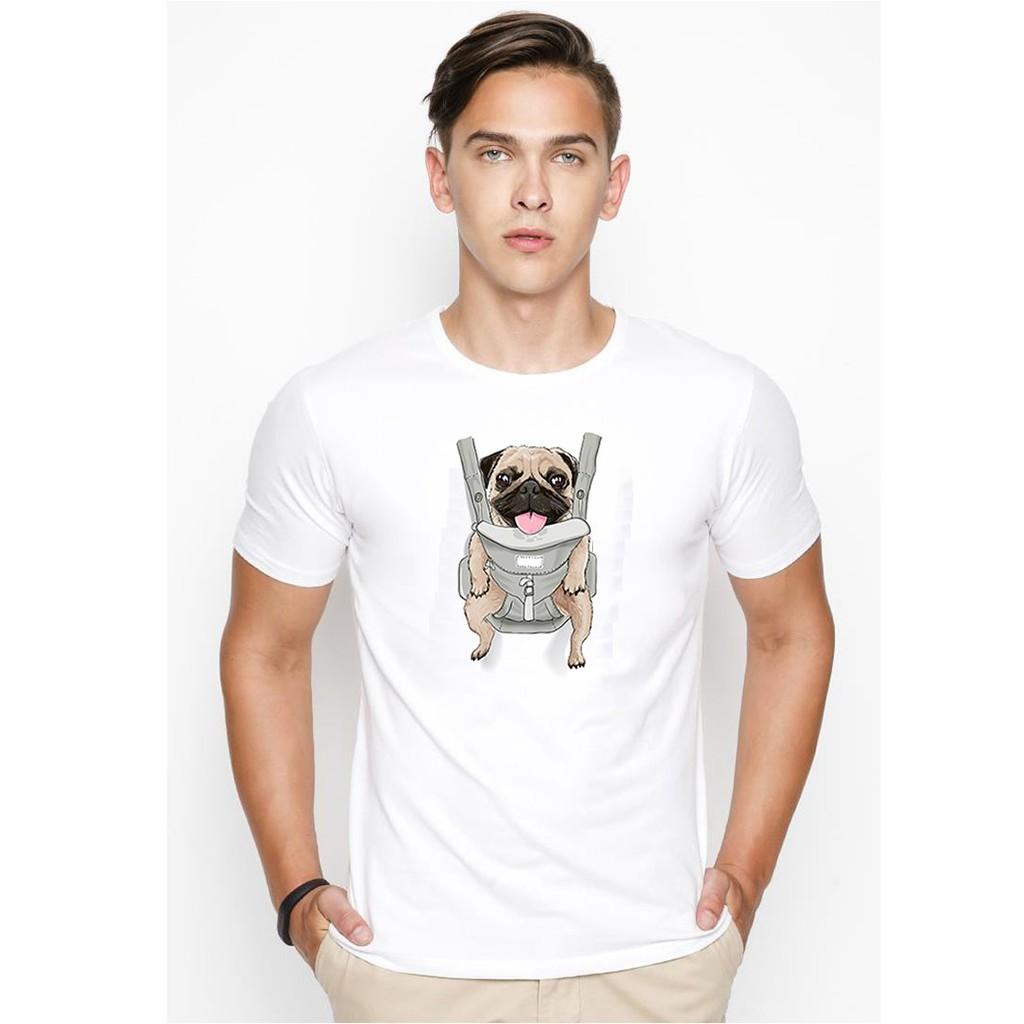 Áo thun nam in hình pug em bé Hàn Quốc vải dày mịn TEE19S153