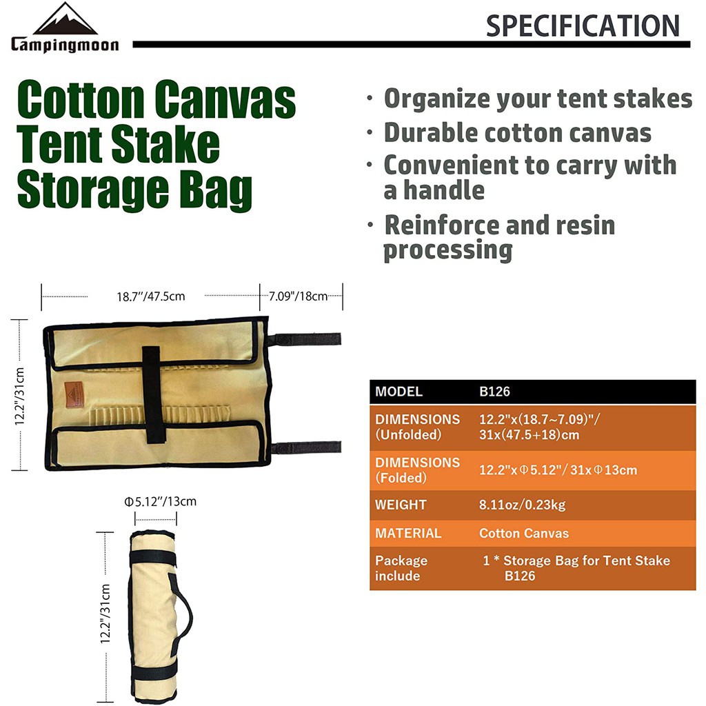 Đồ cắm trại Túi đựng cọc lều Campingmoon gấp gọn dày chắc chắn tiện lợi du lịch dã ngoại A254