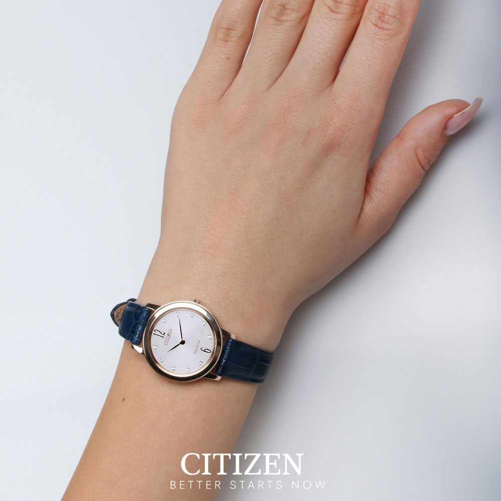 Đồng Hồ Nữ Citizen Đính Đá Swarovski Dây Da EX1493-13A - Mặt Trắng (Sapphire)