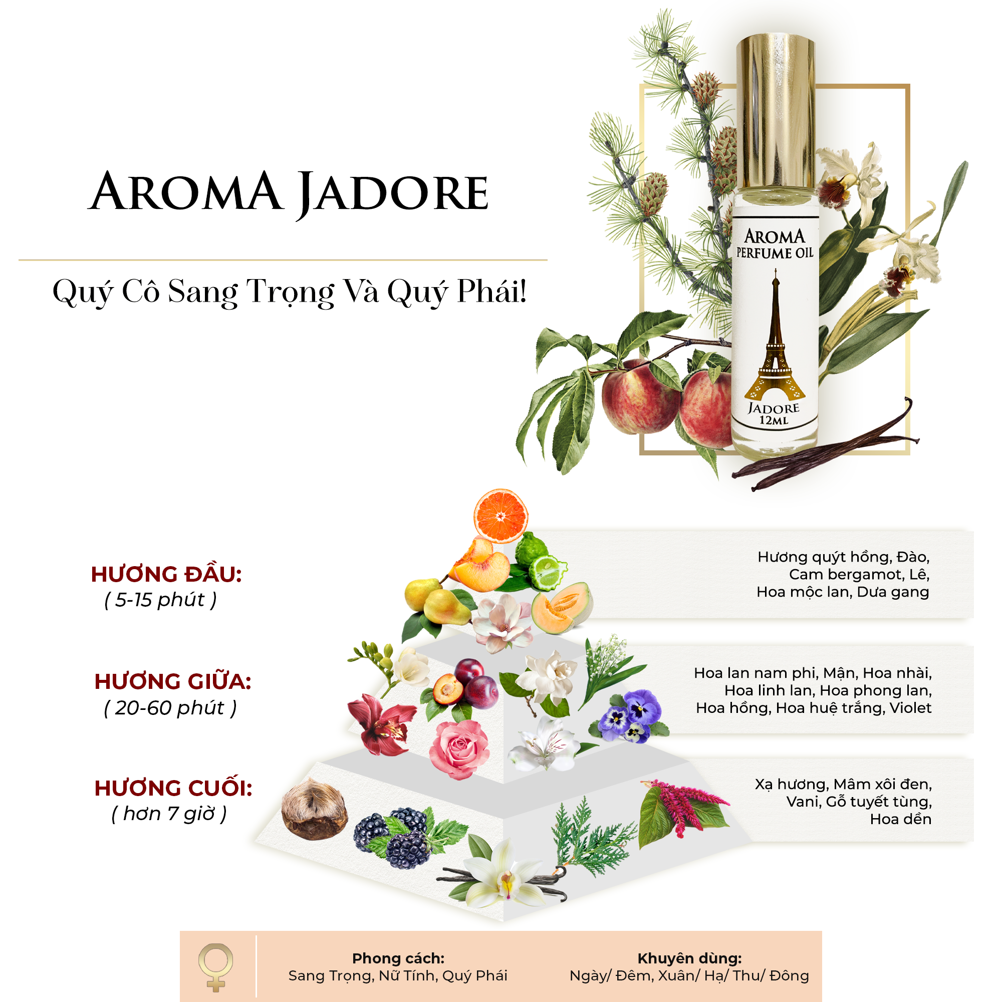 Aroma Jadore – Tinh Dầu Nước Hoa Pháp Dạng Lăn 12ml