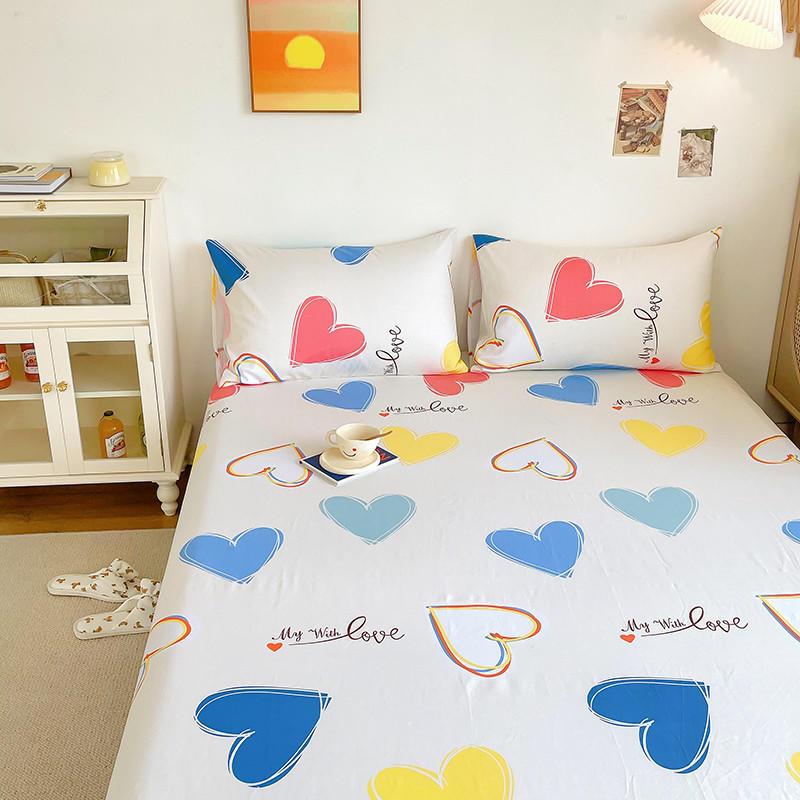 Bonenjoy 100% Bộ Chăn Ga Gối Cotton Trái Tim In Trang Bị Tấm Kích Thước Queen Lençol De Cama Casal Vua Kích Thước Dưới Tấm