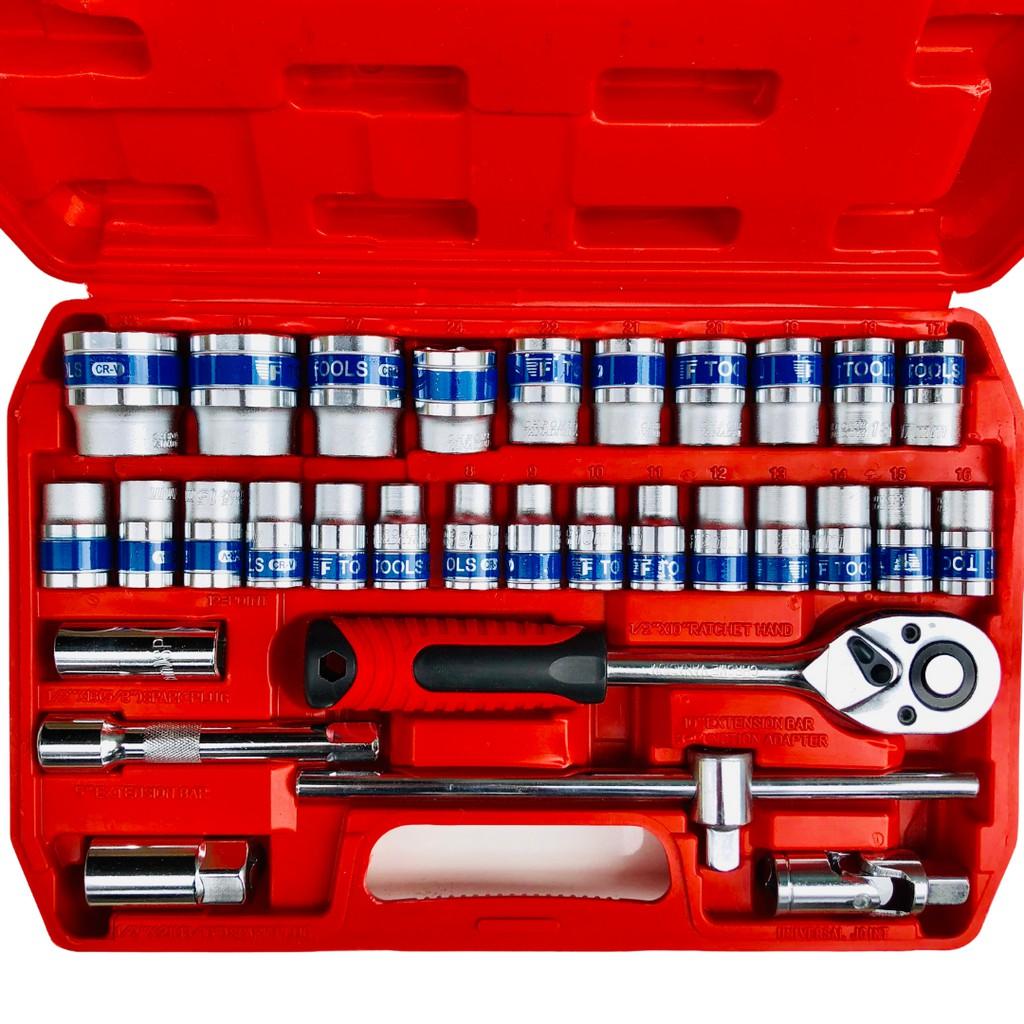 Bộ cờ lê tuýp 37 chi tiết , dụng cụ sửa chữa đa năng, chân 1/2", cle chòng 8-19mm, tuýp 8-32mm