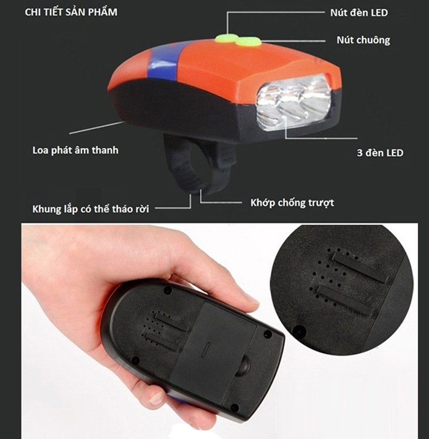 Đèn pin xe đạp kiêm còi báo FY-037 siêu sáng - Đèn Pin xe đạp - Đèn trước xe đạp dùng pin - Hàng chính hãng