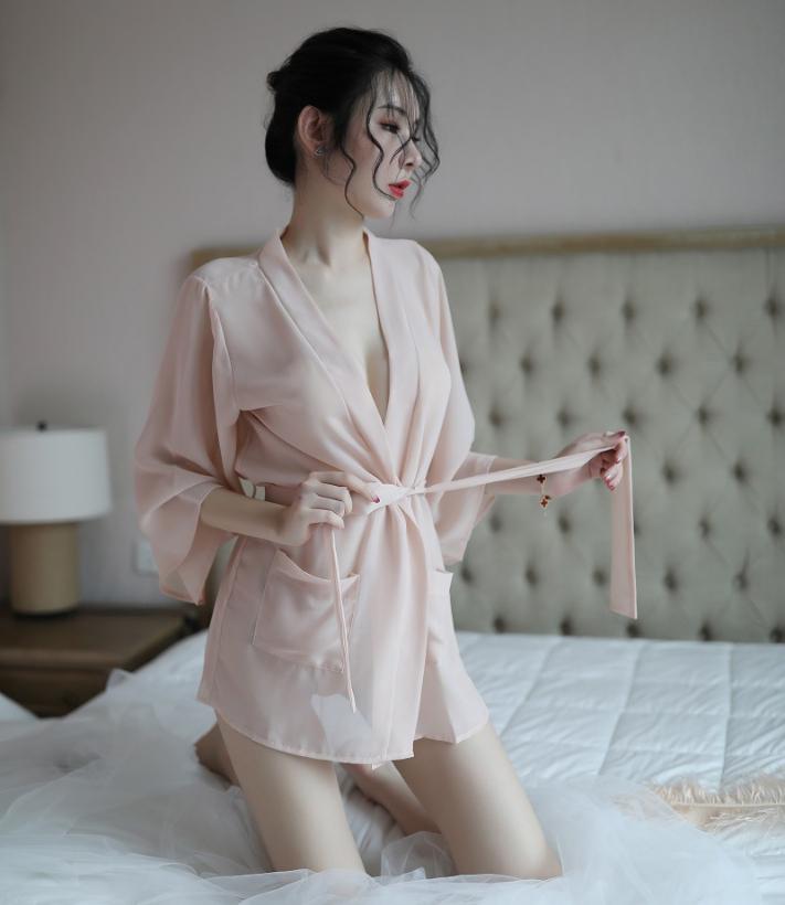  Đồ ngủ Sexy kiểu áo sơ mi che quần quyến rũ - Màu da