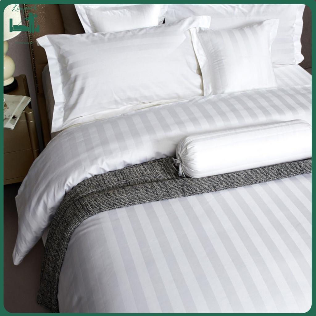 Bộ Chăn Ga Gối-bộ chăn ga gối sọc 3cm Cotton Khách Sạn Nhà Nghỉ Homestay Trắng Kẻ Sọc 3cm-LIMPARK