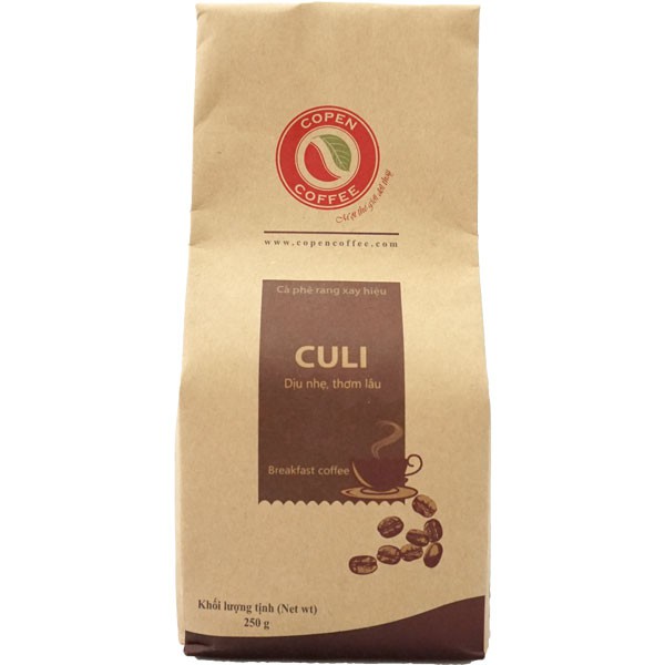 Cà phê phin rang xay truyền thống Culi - Copen Coffee - pha phin vị đắng vừa, thanh chua, hậu vị thơm lâu - Gói 500g