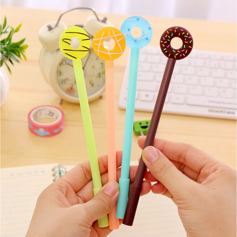 Bút Bi Viết Bánh Vòng Siêu Dễ Thương - Bút Bi Nước Văn Phòng Mực Đen
