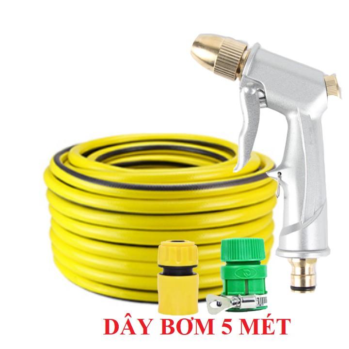 Bộ dây vòi xịt nước rửa xe,tưới cây .tăng áp 3 lần,loại 3m,5m 206701 đầu đồng,cút nối nhựa vàng+ tặng mở chai