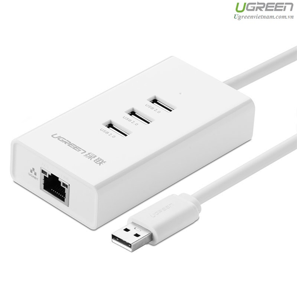 Bộ Chia USB 3 Cổng 2.0 Kèm Cổng Mạng 10/100Mbps Ugreen 20259 - Hàng Chính Hãng