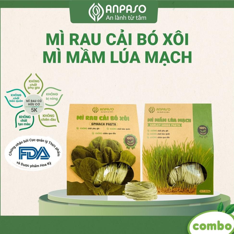 COMBO ĂN DẶM Cho Bé Mì rau Organic hữu cơ Anpaso Cải bó xôi và Mầm lúa mạch bổ sung chất xơ, cải thiện táo bón 300gx2