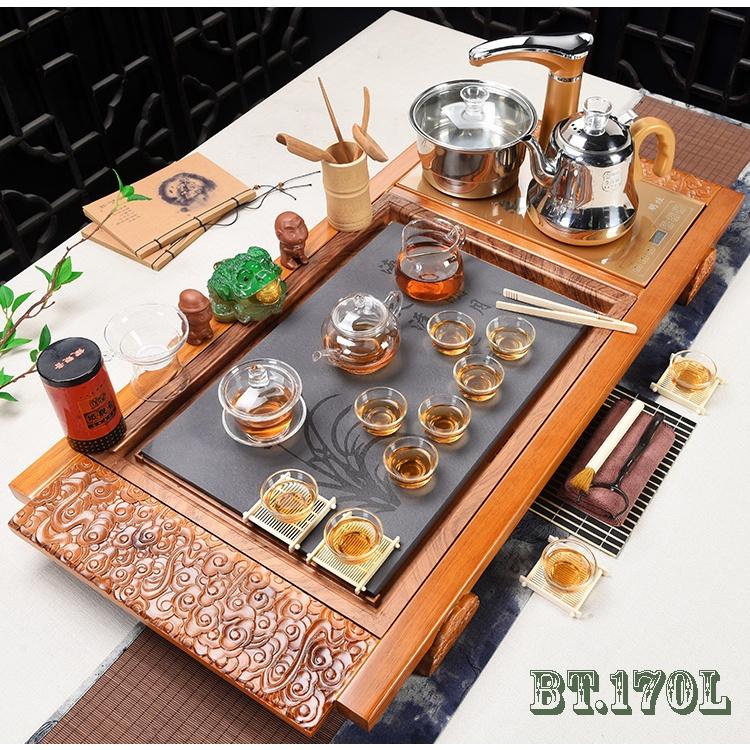 Tổng Hợp Bộ Khay Trà Mặt Đá + Kết Hợp Bếp Điện Đun Nước Thông Minh + Ấm Chén, Phụ Kiện