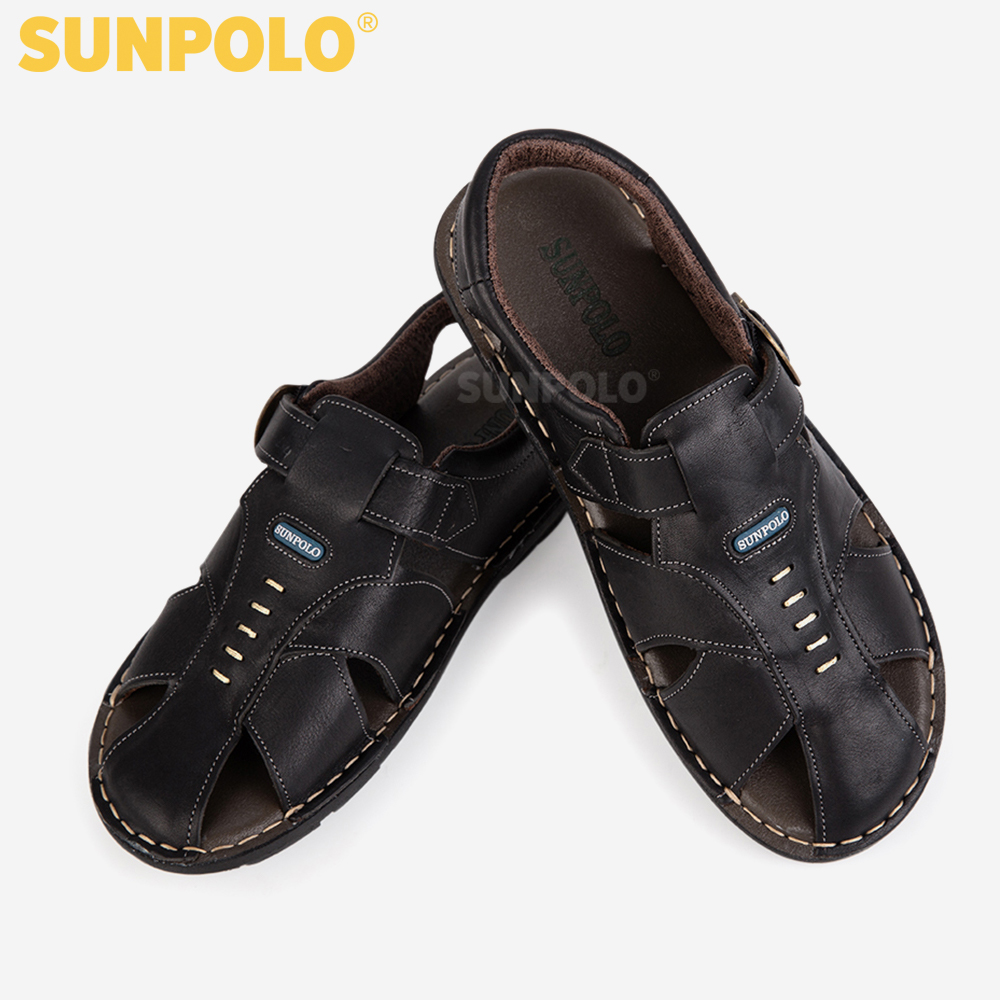 Hình ảnh Giày Sandal Bít Mũi Nam Da Bò SUNPOLO SDA007 (Đen, Nâu)