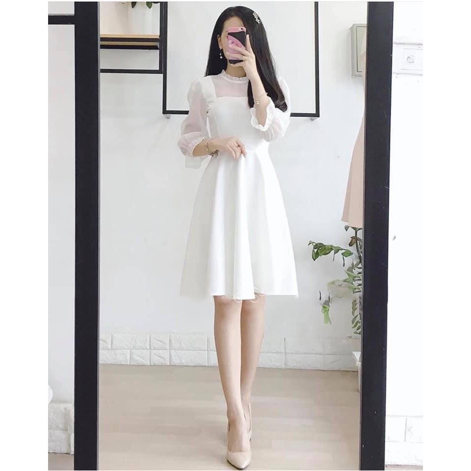 Đầm nữ trắng voan xòe dạo phố hay dự tiệc cưới cực dễ thương