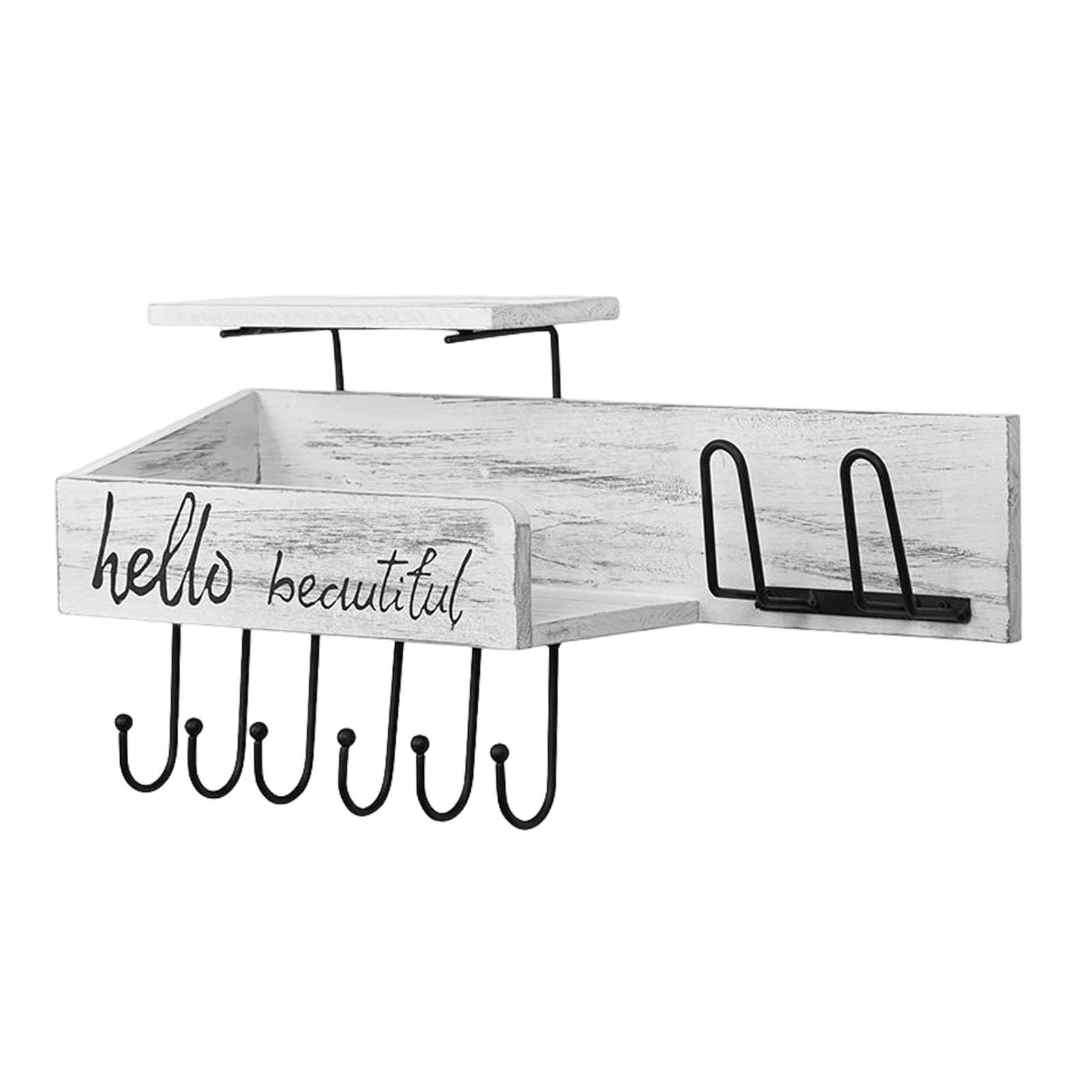Wall Mounted Key Holder Hooks Rack Letters Living Room Wooden Mail Organizer