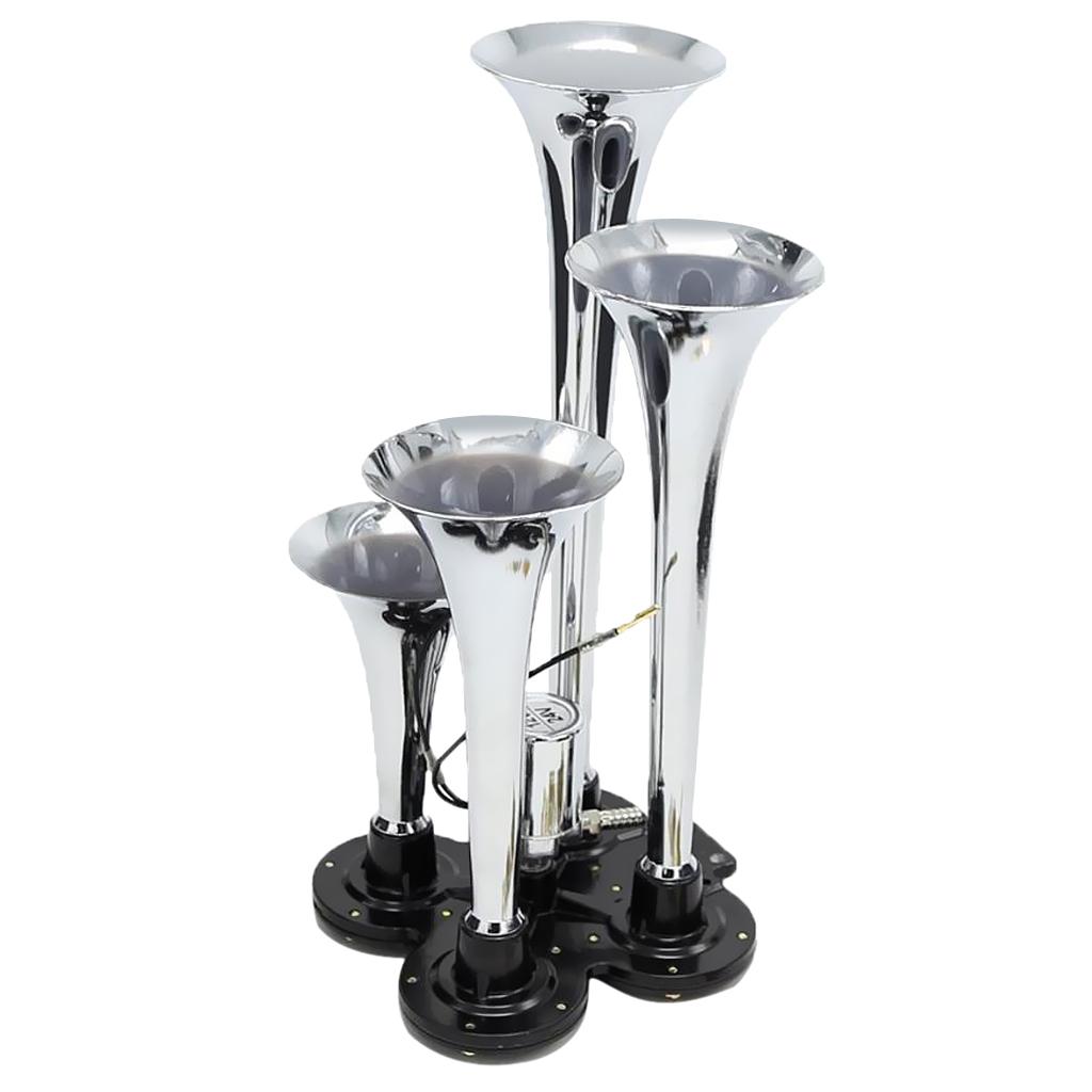 Universal Car Automobile SUV Van 4-Trumpet Train Air Horn 12V/24V 150db for Air Compressor