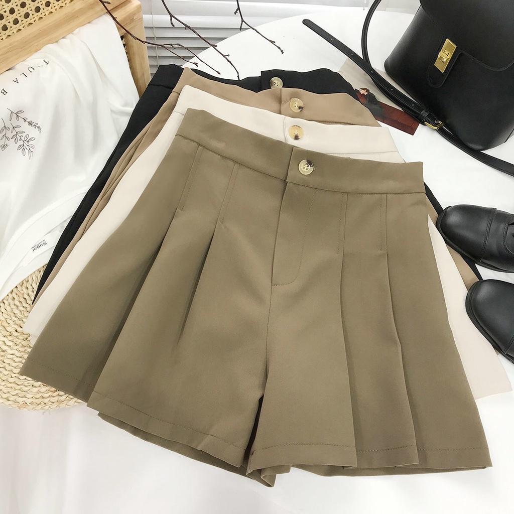 Quần sooc nữ ống rộng xếp ly dáng váy, cạp khuy đứng xếp ống xòe Xinh Xắn