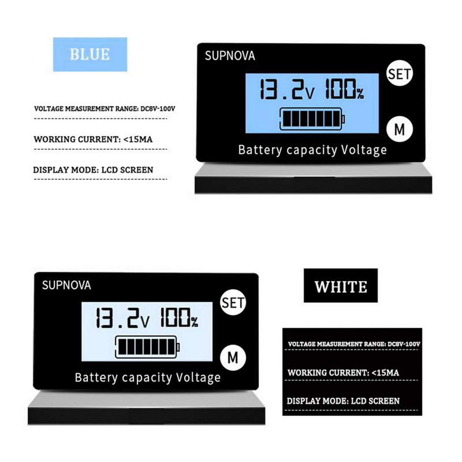 LCD Battery Capacity Monitor Gauge Meter,DC 8V-100V Lead Battery Status Indicator,Lithium Battery Capacity Tester Voltage Meter Monitor